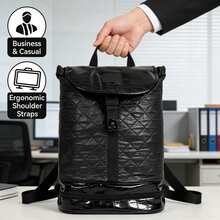 Travel Backpack PU Leather School Backpacks Slim & Spacious Travel Backpack, 16 Inch Laptop Business Foldable Backpack With Laptop Compartment Black Classic Quilted Pattern Storage Backpack For College Students, Business Computer Backpack, 2PCS - 2PCS BLACK - 查看 2