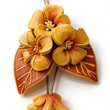 Mokcool Genuine Leather Leaf Flower Bag Charm, Bohemian Accessory, Leather Osmanthus Flower Keychain, Handbag Pendant Charm - 黃色 - 查看 5
