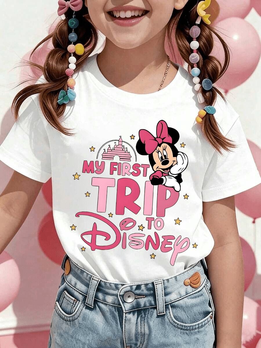 Disney Camiseta de cuello redondo para niños con diseño de personaje y letras divertidos | Top unisex para niños para uso diario, escuela y vacaciones | Comodidad para todas las estaciones | Entrega rápida - Blanco - Ver 1