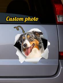 Custom Pet Photo Car Sticker, Personalized 3D Torn Metal Effect Vinyl Sticker, Can Customize Your Pet's Face Image On The Sticker, Suitable For Dog Or Cat Face Design. Can Be Applied To Car Windows, SUV, Truck, Laptop And Wall And Other Multiple Scenarios. - Multicolor - View 5