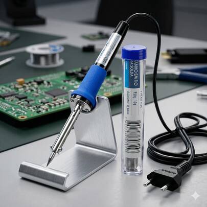 Ferro De Solda Profissional Para Eletrônica 220v + Tubo solda estanho Fio 0,8mm 40x60 60W Aquecimento Rápido