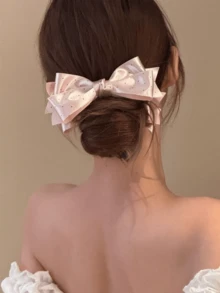 1pc New Polka Dot Bow Banana Clip, Sweet Versatile Fashion Vertical Hair Clip For Half Ponytail,Summer,Holiday,Travel, Head Accessories, Claw Clips - Multicolor - View 3