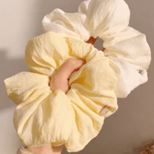 2个特大号褶皱布艺发圈，柔软蝴蝶结装饰弹力发绳，甜美俏皮的女士发饰，旅行、生日皆宜 - 彩色 - 查看 2