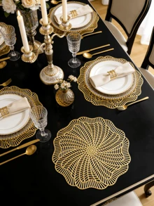 38厘米金色PVC圆形镂空花卉餐垫，家用餐桌装饰垫，酒店西餐垫，餐桌隔热装饰垫，家用防油西餐垫，婚宴餐垫，厨房餐桌隔热垫 - 彩色 - 查看 2