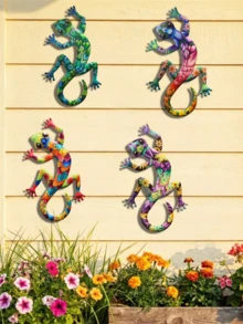 1pc/4pcs Colorful Metal Gecko Wall Decor, Waterproof & Rust-Proof, Garden Supplies, 3D Lizard Hanging Sculpture, Outdoor Garden, Fence, Yard Lighting Decoration, Housewarming Gift, Animal Lover Gift, Holiday Gift - A - View 5