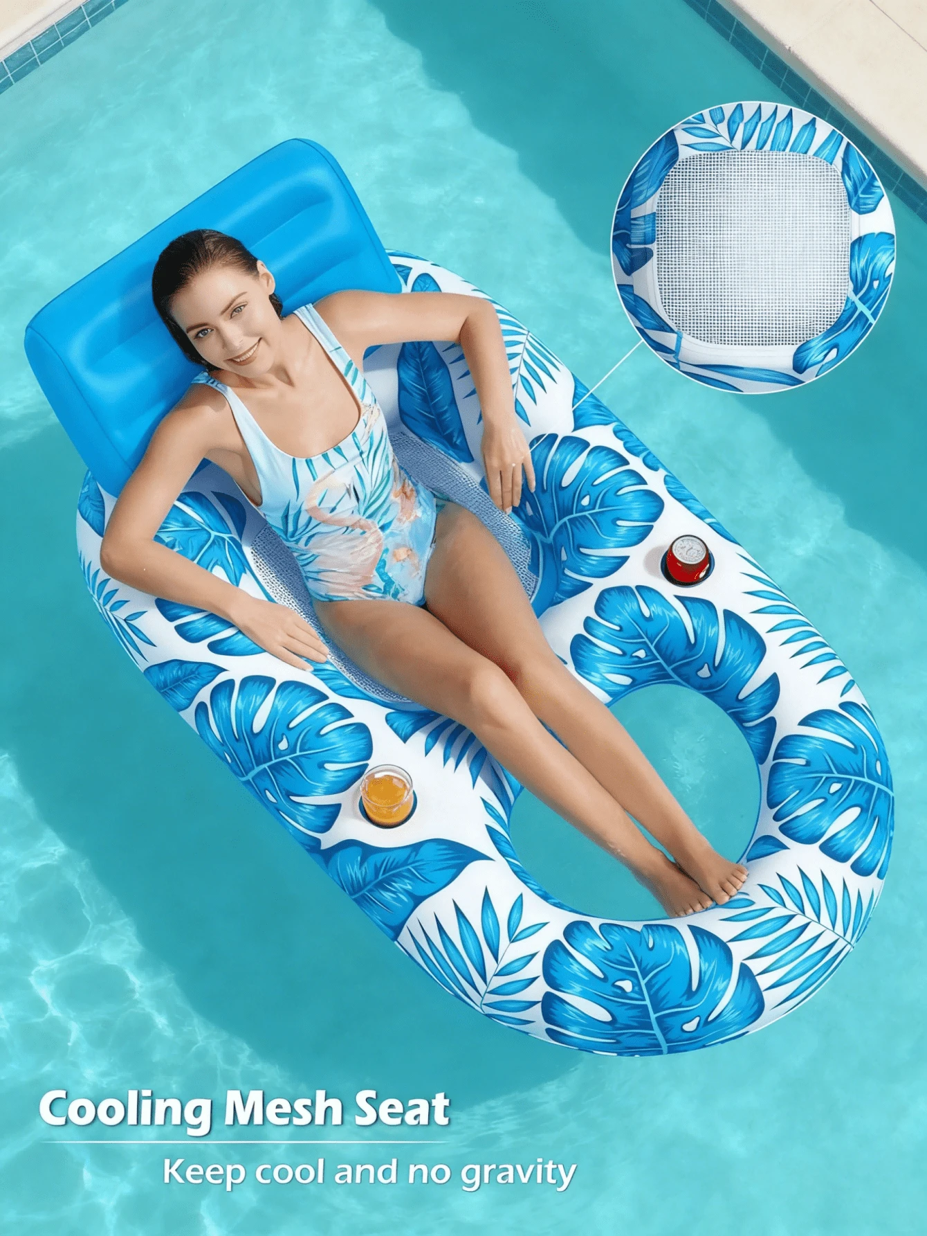 1pc Inflatable Leaf-Shaped Floating Chair, Portable Multifunctional Swimming Pool Lounge Chair, Inflatable Water Hammock Pool Float, Beach Essential, Beach Accessory - Water Rest Area - View 1