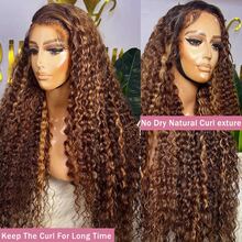 NARNI Ombre Highlight Deep Wave Lace Front Wigs Human Hair Honey Blonde 13x6 HD Lace Frontal Wigs Wet And Wavy Pre Plucked Glueless Human Hair Wigs With Baby Hair 250 Density 4/27 Colored Curly Human Hair Wigs For Women - S4/27 - 查看 3