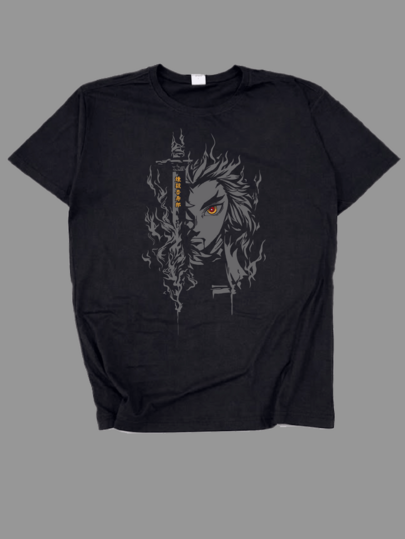 Camisa Anime DemonSlayer Camiseta Masculina De Algodão Kimetsu No Yaiba Rengoku Manga Geek Otaku Unissex Feminino Envio Imediato Varias Cores camiseta pretaa