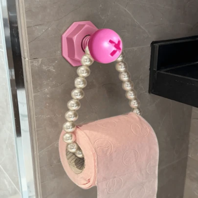 Bộ 2 giá đựng giấy vệ sinh dạng dây hạt, tự dính gắn tường, tiết kiệm không gian phòng tắm, phù hợp với trang trí nhà hiện đại và làm quà tặng ngày lễ.