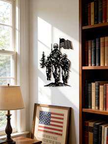 1pc Patriotic Soldier Metal Wall Decor, Black Military Silhouette Outdoor Wall Art, Suitable For Men's Cave, Patriotic Home Decor, Holiday Gift, Military Theme Gift, Metal Structure - Black - View 1
