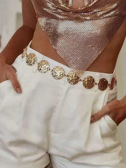 Vintage Metal Chain Waist Belt, Fashion Accessory For Dresses, Hollow Out Versatile Waistband