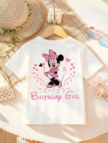 Disney Minnie Mouse Birthday Girl T-Shirt, Girls 6 Months-3 Years Short Sleeve Tee, Pink Polka Dot Minnie & Heart Print, Casual Party Outfit, Express Delivery - 白色 - 查看 2