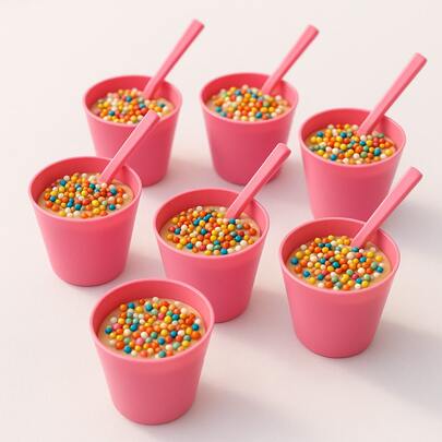 Kit 100 Copinho Doce 25ml Brigadeiro de Colher Azul Rosa Doce Acrílico + Mini Colher