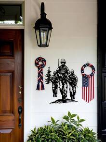 1pc Patriotic Soldier Metal Wall Decor, Black Military Silhouette Outdoor Wall Art, Suitable For Men's Cave, Patriotic Home Decor, Holiday Gift, Military Theme Gift, Metal Structure - Black - View 4