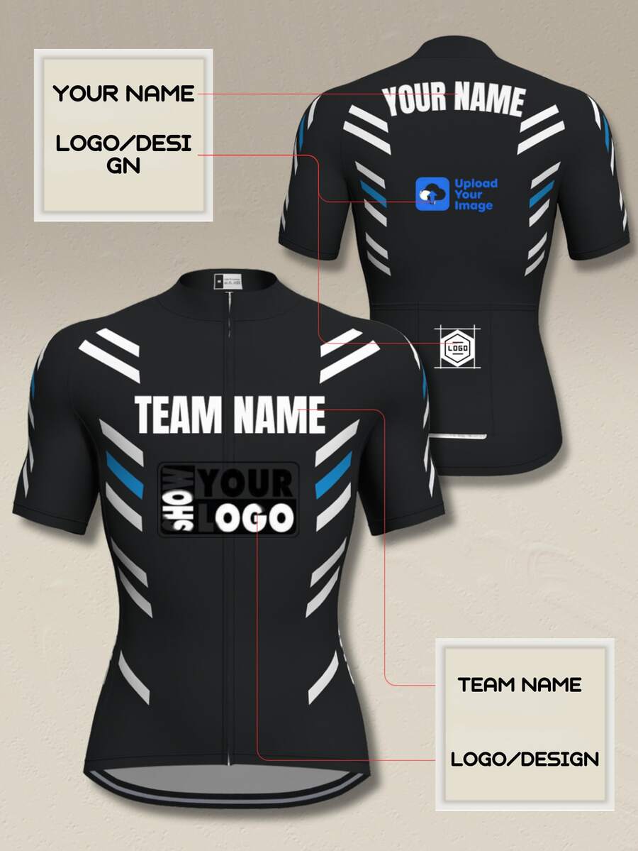 Maillot de ciclismo personalizado para hombre con número, nombre y logotipo, camiseta de ciclismo de carretera con cremallera completa y 3 bolsillos traseros para deportes