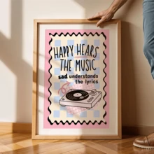 1 buc decor de perete cu font muzical retro roz, imprimare de înregistrare, stimularea dopaminei, imprimare poster cu text, cadou pentru iubitorii de muzică, potrivit pentru decorul casei, decorul camerei, decorul dormitorului, decorul camerei de zi, decorul băii, decorul peretelui, artă murală opțională cu ramă. - A - Vizualizare 6