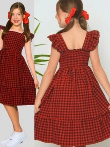 Girls' Checkered Dress For June Festivals, Children's, Ruffled, Elastic Straps, Lastex Back, Comfort, Perfect Fit, Casual Style, Elegant, Children's Ages 4, 6, 8, 10, 12 Years, Modern Clothing, Fashionable Look, School, Outings, June Festivals, Arraial, São João, July Festivals, Quadrilha, Quermesse, Lightweight, Breathable, Loose Fit, Classic, Timeless Design, Flared Dress, Checkered Print, Visual Highlight, High Quality, Premium Finish, Soft, Durable Fabric, Adjustable Fit, Children's Fashion, European, Versatile, Everyday, Complete Look, Stylish Girl, Comfortable, Practical, Easy To Wear, Charming Look, Ideal Gift, Birthday, Special Dates, Children's Photography Clothing, Sophisticated Appearance, Movement, Lightness, Elegance, Satisfaction Guarantee, Secure Purchase, Limited Stock, High Demand - 紅色 - 查看 1
