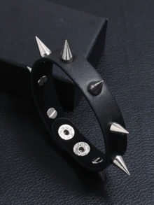 1 pieza Pulsera ancha de remaches punk - Negro - Ver 2