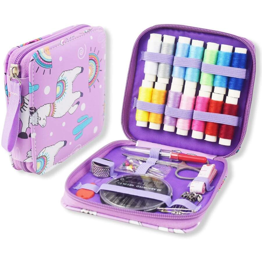 2套高品质PU缝纫工具包，家用缝纫盒，大容量缝纫用品套装，儿童手工缝纫工具套装 - 彩色 - 查看 1