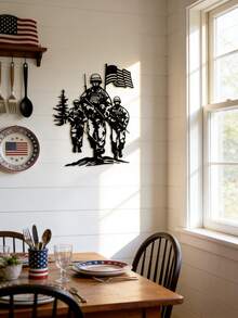 1pc Patriotic Soldier Metal Wall Decor, Black Military Silhouette Outdoor Wall Art, Suitable For Men's Cave, Patriotic Home Decor, Holiday Gift, Military Theme Gift, Metal Structure - Black - View 11