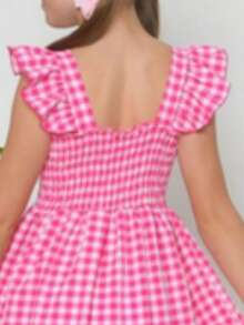 Girls' Checkered Dress For June Festivals, Children's, Ruffled, Elastic Straps, Lastex Back, Comfort, Perfect Fit, Casual Style, Elegant, Children's Ages 4, 6, 8, 10, 12 Years, Modern Clothing, Fashionable Look, School, Outings, June Festivals, Arraial, São João, July Festivals, Quadrilha, Quermesse, Lightweight, Breathable, Loose Fit, Classic, Timeless Design, Flared Dress, Checkered Print, Visual Highlight, High Quality, Premium Finish, Soft, Durable Fabric, Adjustable Fit, Children's Fashion, European, Versatile, Everyday, Complete Look, Stylish Girl, Comfortable, Practical, Easy To Wear, Charming Look, Ideal Gift, Birthday, Special Dates, Children's Photography Clothing, Sophisticated Appearance, Movement, Lightness, Elegance, Satisfaction Guarantee, Secure Purchase, Limited Stock, High Demand - 玫瑰 - 查看 3