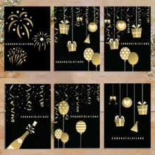 1/6 件套豪华黑金祝贺贺卡套装 - 优雅香槟、气球和烟花派对设计 - 现代简约全场合庆祝贺卡，含信封 - 查看 5