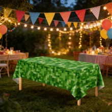 1/3pcs Green Pixel Plastic Tablecloth, 137x274cm Disposable Tablecloth For Pixel Mining Game Themed Birthday Party Decorations - Multicolor - View 4