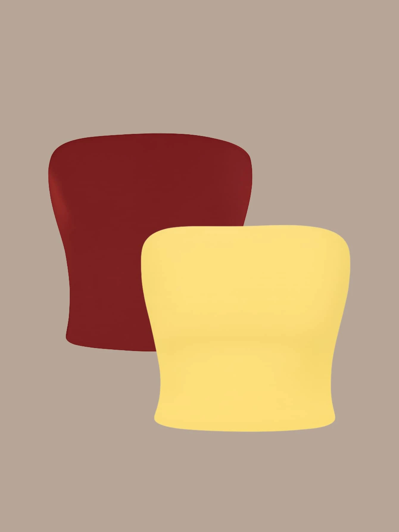 2 Cropped Tube Top For Women, Strapless And Without Padding, Basic, Double Layer Of Spandex, Slim Fit Shaping Top, Strapless - Ruby Red/yellow - View 1