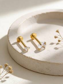 2 chiếc khuyên môi nữ kiểu dáng tối giản, đính đá Cubic Zirconia hình tròn, phù hợp để đeo hàng ngày, dự tiệc và tạo phong cách cá tính riêng. - 2 miếng - Xem 1