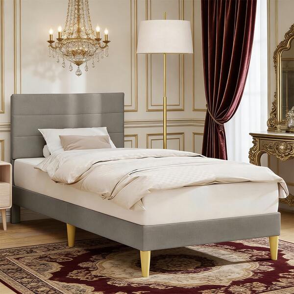 Stoff Bettrahmen mit Kopfteil in Taupe 80x200 cm - Bequemes Bettgestell mit weichem Bezug, modernes Design für erholsamen Schlaf, einfach montierbar