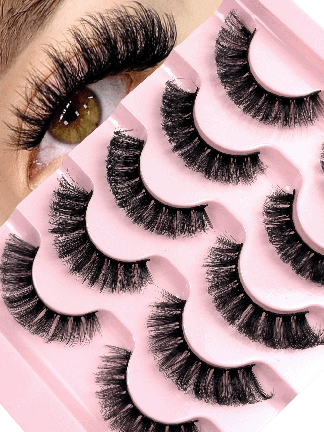 5 Pairs Natural Thick False Eyelashes, Dramatic Fluffy Faux Mink Lashes, 8D Extra Long Lasting Eyelash Extensions