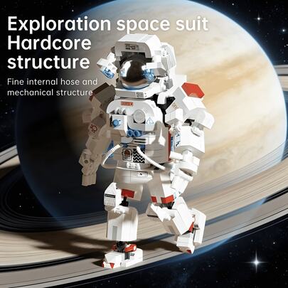 350 piezas Juego de bloques de construcción de astronauta, juguetes de bloques de construcción ensamblados creativamente hechos de material de plástico ABS, juguetes de ensamblaje de bloques de construcción con temática espacial, juguetes de ensamblaje de rompecabezas de bloques de construcción adecuados para entusiastas de la aviación espacial, adecuados como juguetes decorativos de bloques de construcción para escenas de dormitorio interior, regalos de cumpleaños/Halloween/Acción de Gracias/Navidad/Año Nuevo