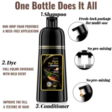 EELHOE 200ml Black Hair Dye Shampoo, Men's And Women's Three In One Hair Dye Shampoo, Herbal Ingredients Cover Gray Hair Quickly, Dye Hair For A Long Time, Moisturize Without Irritation,Semi-Permanent Hair Color Shampoo,Plant Extraction Hair Color Dye - 黑色200ml - 查看 2