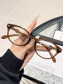 1 Pack Women's Acrylic Metal Hinge Lightweight Glasses, Oval Frame, Lightweight Temple Decoration, Flat Glasses, Suitable For Y2K Accessories And Daily Clothing Decoration - Multicolor - View 4