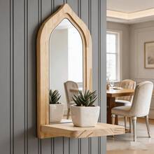 Handmade Creative Round Wooden Makeup Mirror Storage Rack, Smooth And Warm Solid Wood Material With Clear Wood Grain And Silky Touch, Hollow Design Serves As Both Storage And Wall Decor, Minimalist And Elegant, Sturdy Construction, Perfect For Homestay And Home Decor Ambiance! - Multicolor - View 7