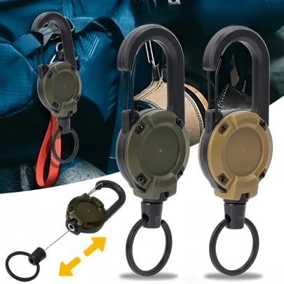 Bộ 2 móc khóa rút gọn - Kẹp ngoài trời, dây thép và khóa cài, hoàn hảo cho các chuyến phiêu lưu ngoài trời và cắm trại, có cơ chế kẹp chắc chắn, dụng cụ cắm trại, không kèm pin.