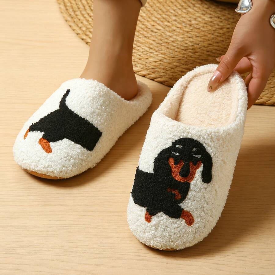 Pantuflas cálidas y acolchadas con diseño de perro salchicha para mujer, para interiores y exteriores, pantuflas unisex elegantes y de moda para parejas
