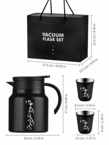 3件套不锈钢阿拉伯咖啡套装 - 1000毫升真空保温咖啡壶配2个双层保温杯，耐热耐冷，传统礼品，适合家庭、办公室、聚会等场合 - 黑色 - 查看 13