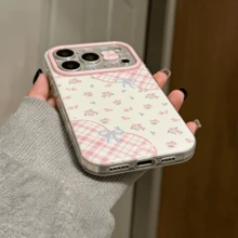 Enchanting Floral Bow Design With Grid Pattern, This IMD Jelly Phone Case Is Suitable Compatible With Apple 17 Pro Max,17 Pro,17,16 Pro Max,16 Pro, 16 And 15 Pro Max/14/13/12/11 - Charming Floral Bow - View 4