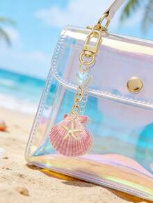 1 Chaveiro de Estrela do Mar Shell, Acessórios de Bolsa de Praia, Acessórios de Embalagem de Estilo de Praia de Verão, Chaveiro de Estilo Costeiro, Chaveiro de Pérola de Concha Natural, Acessórios de Moda, Adequado para Bolsas, Acessórios de Telefone Celular, Pendentes de Fone de Ouvido e Chaves de Carro - Multicolorido - Visão 4