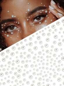 2片珍珠脸部宝石贴纸，打造氛围的必备彩妆单品！渐变珍珠设计，自带背胶，轻松打造空灵梦幻的派对妆容，可用于眼部、眉部、脸颊，瞬间提升妆容精致度，上镜吸睛。 - 彩色 - 查看 1