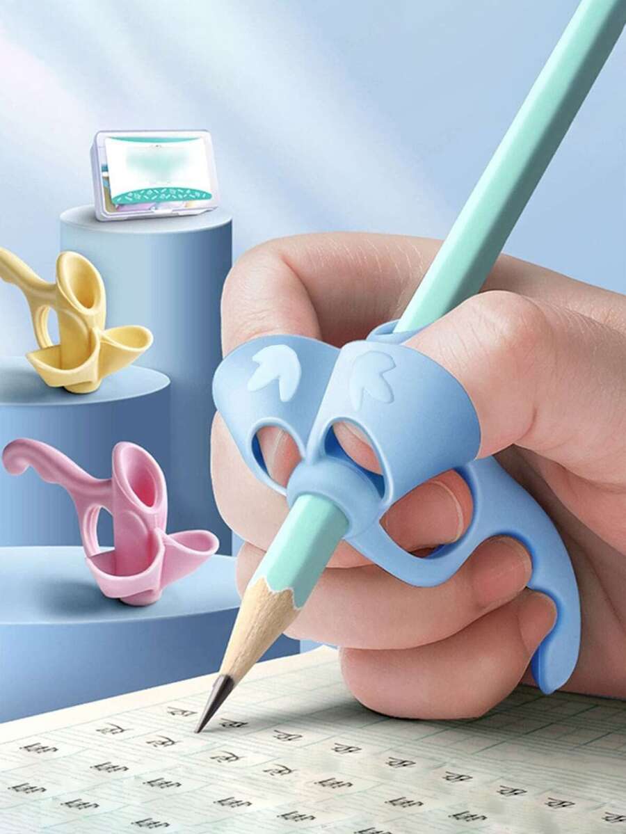 2pcs Kids Finger Writing Posture Corrector Pen Grip, With Silicone Pen Bag, Random Color, Essential For Back To School