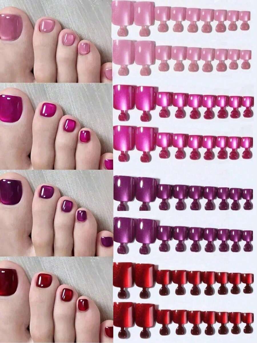 98 pièces (4 styles mixtes) Ensemble de faux ongles carrés courts acryliques Y2K esthétique brillants, yeux de chat rouge sang. Comprend des ongles yeux de chat rouges, roses, rouge vif. Convient pour le port quotidien et les fêtes des femmes et des filles. Fournitures pour nail art