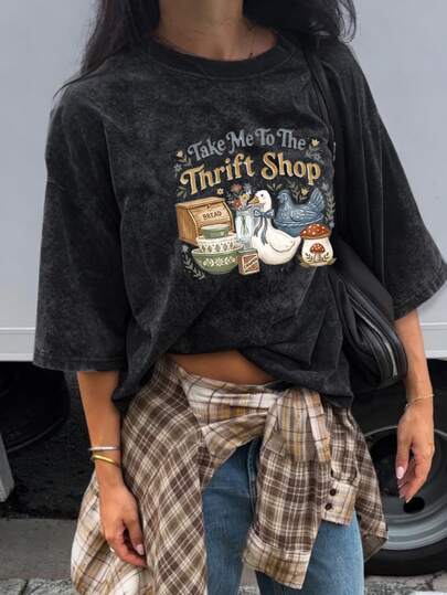 Camiseta de manga corta con cuello redondo, corte holgado, estampado de teñido anudado versátil y de moda, estilo retro americano, para primavera/verano