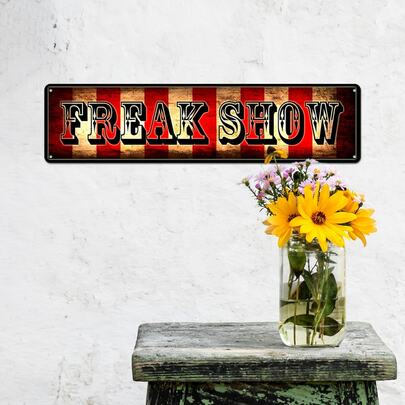 1pc Vintage Circus Themed Iron Metal Sign "Freak Show" - Decorative Wall Art Style, Suitable For Home, Bar, Club, Man Cave Decor - Multipurpose Retro Wall Art, Fits Living Room, Bedroom, Entertainment Area - No Electricity Required, Size: 40x10cm