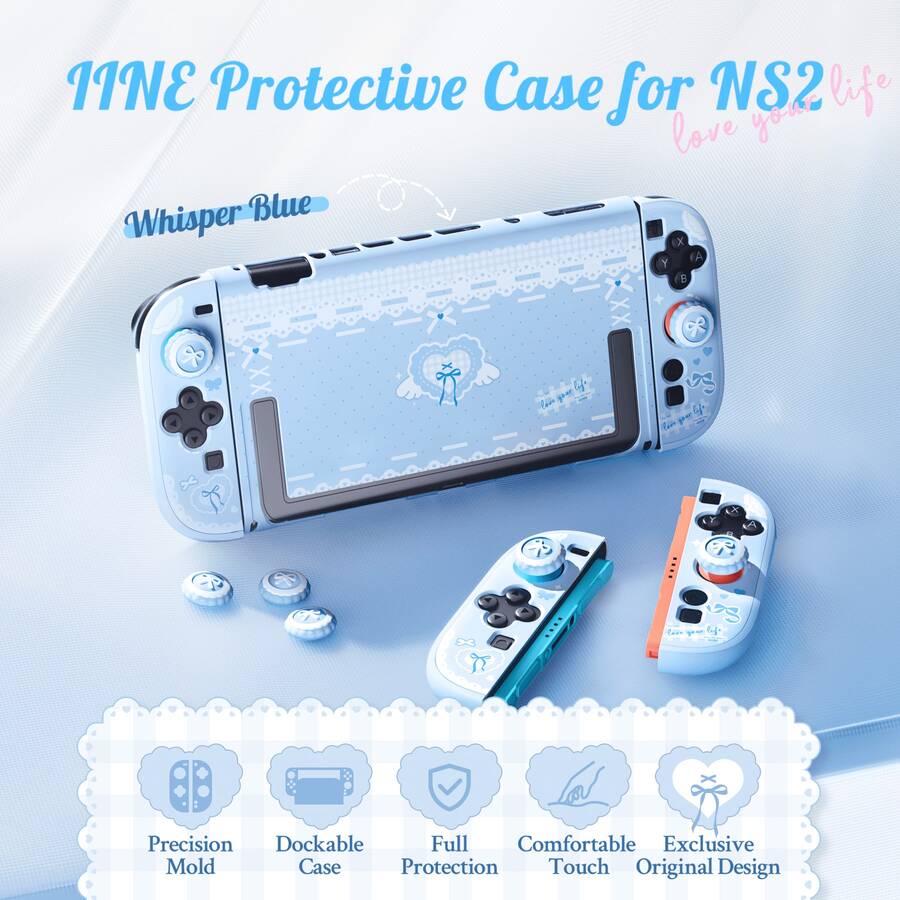 IINE Blue Protective Case Suitable For NS2/Switch 2, Comes With 2 Thumb Caps, Can Be Docked Without Removing The Protective Case - View 1