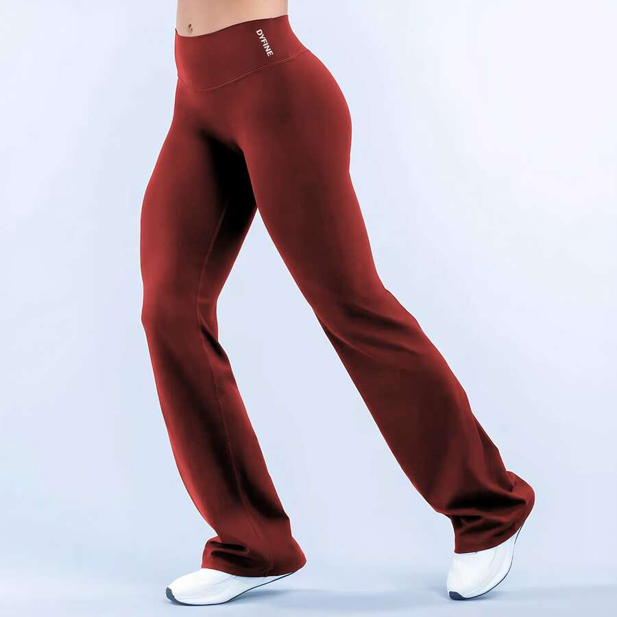 DYFINE Impact Quick-Dry Cool Touch Sculpting Collection - Flare Booty Leggings, Airy Feel, Butt Lifting Yoga Pants For High-Impact Fitness, Running & Training, All-Season Wear - 酒紅色 - 查看 1