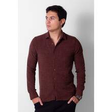 Men's Long-Sleeved Textured Dress Shirt - 紫紅色 - 查看 1