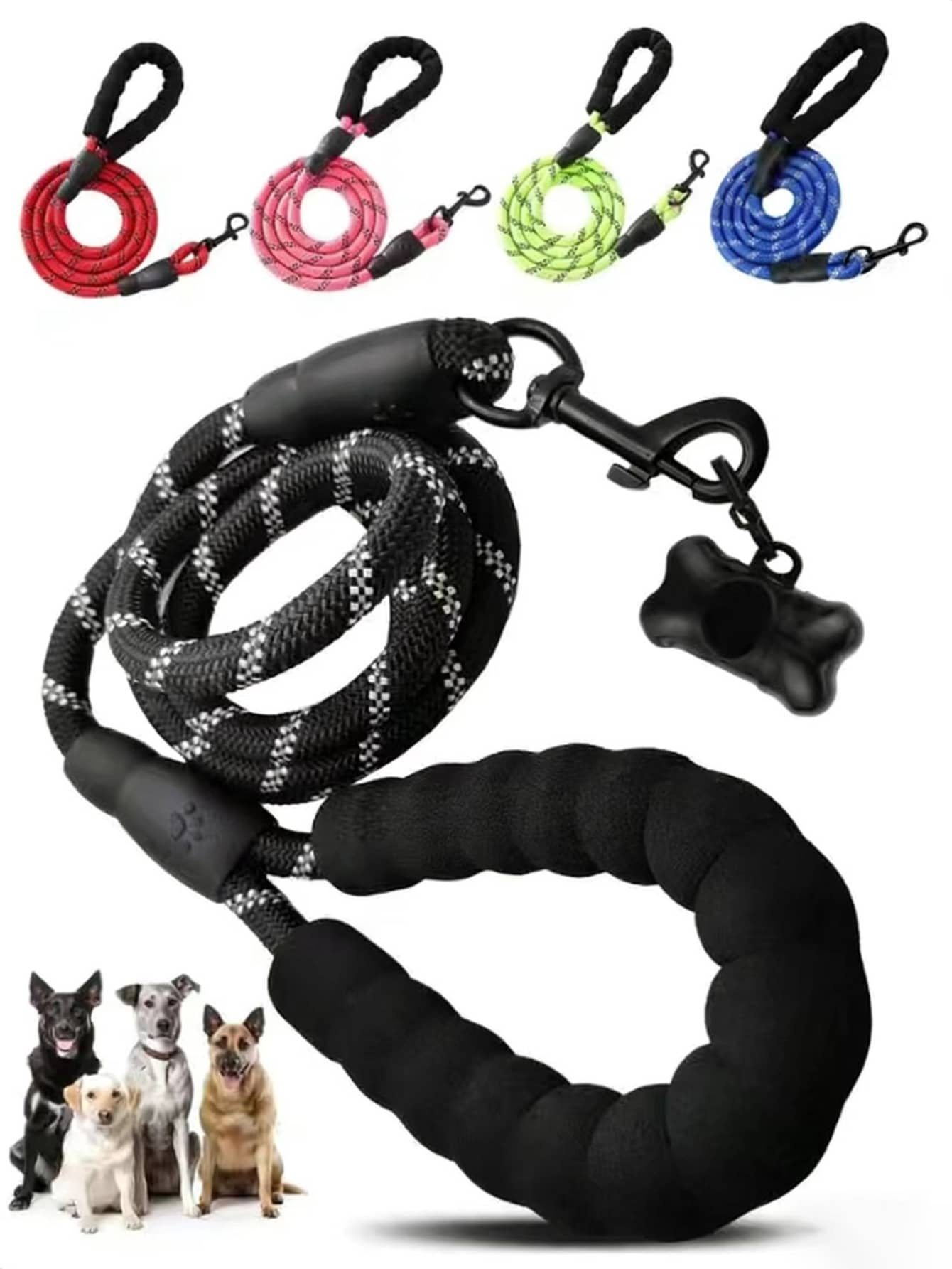 1pc Reflective Dog Leash, High Visibility Dog Leash, Dog Collar Leash, Reinforced Dog Leash, Dog Rope Leash, Black Dog Leash, Reflective Dog Leash, Anti-Pull Dog Leash, Pet Leash