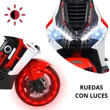 Joykoo Motocicleta Eléctrica Montable para Niños Luces LED Bluetooth Llantas de Equilibrio Batería 12V Diseño Sport - Rojo - Ver 2